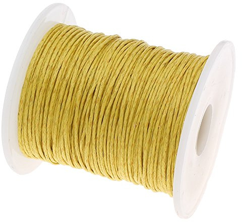 Perlin Wachsband 1mm Gewachste Baumwollschnur Baumwollekordel Schmuck Schnüre Wachs Fäden Wachsfaden Makramee Garn Wachsgarn Perlenschnur 75 Meter für Schmuckherstellung Armbänder (Gelb)