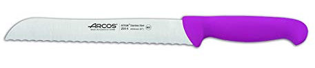 Arcos Serie 2900 - Caja 6 uds Cuchillo Panero - Hoja Serrada de Acero Inoxidable NITRUM de 200 mm - Mango inyectado en Polipropileno Color fucsia (6 UDS)