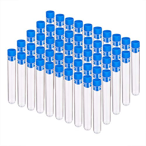 BENECREAT 50 STÜCKE 10 ml Reagenzgläser aus klarem Kunststoff mit Blauer Druckkappe Probenbehälter mit rundem Boden Flaschen für wissenschaftliche Experimente, Perlen, Kunsthandwerk