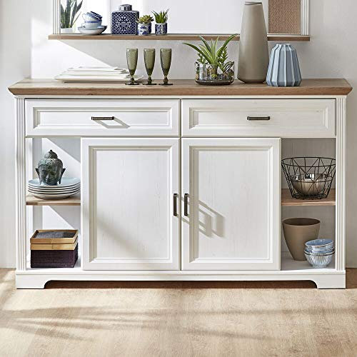 Lomadox Landhaus Sideboard in Pinie weiß Absetzungen in Artisan Eiche Nb. - Breite: 171cm