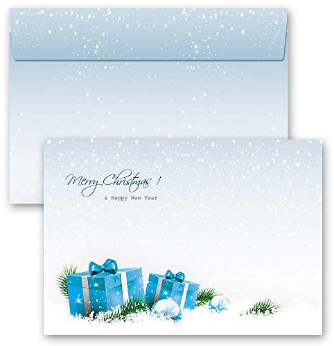 Briefumschläge Weihnachten, BLAUE WEIHNACHTSGESCHENKE 25 Briefumschläge DIN C6 (162x114 mm) | Paper-Media