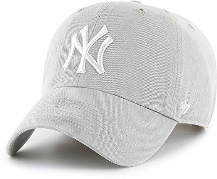 '47 MLB New York Yankees Clean Up Unisex-Baseballkappe, Verstellbar, Hochwertiges Design, White Logo, Light Grey