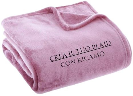 MAYRA Coperta Plaid Personalizzabile in Pile Coral | Singolo, 1 Piazza e Mezza, Matrimoniale | Idea Regalo, Hotel | Personalizzato con Iniziali, Nome, Scritta, Logo | Design Made in Italy (Rosa, M)