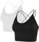 Sport BH Damen Bustier BH Ohne Bügel Sport Bra Top Spaghettiträger Cross Back Design Push up BH für Yoga Fitness (Schwarz+Weiß)