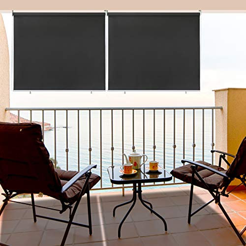 SWANEW Store d'extérieur vertical pour balcon et extérieur, résistant aux intempéries, protection solaire, protection UV, voile d'ombrage vertical pour fenêtres et portes, gris 140 x 140 cm