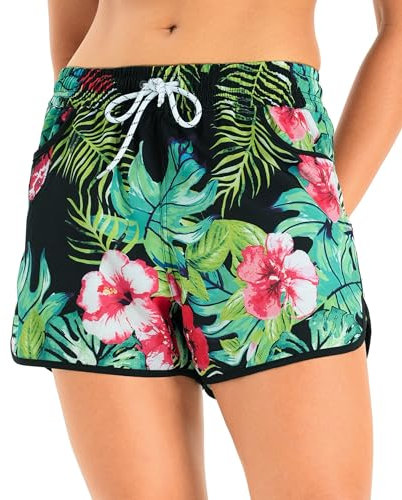 APTRO Short de Bain Femme Cordon de Serrage Réglable Séchage Rapide Convient pour la Natation, la Plage, Le Yoga Protection UV Multi-Taille Polyvalent Fleur de Trompette WK37 L