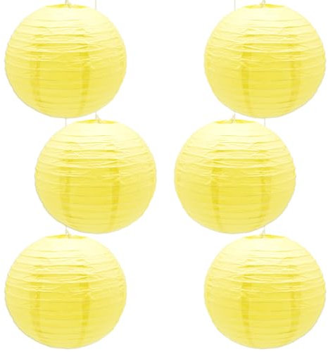 CEEYSEE Lot de 6 lanternes en papier rondes chinoises japonaises à suspendre pour Halloween, mariage, fête d'anniversaire Jaune 30,5 cm (DLHU/jaune)