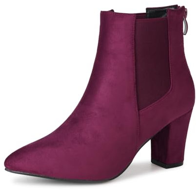 Rodawu Stivaletti Donna Chelsea Stivali Tacco a Blocco Punta Interna con Cerniera Stivaletti Rosso Bordeaux EU40