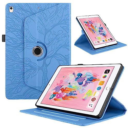 TEDTIKJT Tabletas Funda Compatible iPad (9 8 7 Generation) 10.2 2019 PU Cuero Cover Protectora iPad 9th Gen 360°Carcasa Giratoria de Soporte ángulo Múltiple con Auto-Sueño/Estela, Azul Árboles