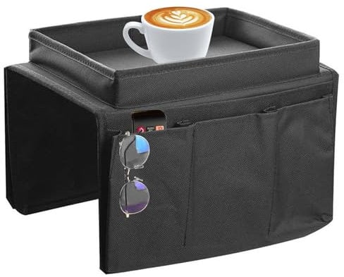 JKYVAA Sofa Armchair Tray Organiser Waterproof Sofa Arm Chair Table Tray TV Remote Control Holder Non-Slip Armrest Couch Cup Holder Organizer with 4 Bags for Drinks Phone Magazine Book Snacks Glasses