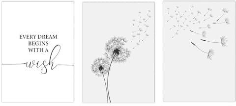 Biglumin Poster - Poster-Set mit 3 Stück, Pusteblume deko poster Pusteblume ästhetik deko, ästhetische florale Schwarz-Weiß-Bilder für Schlafzimmer Küche Eingangsbereich. (30 x 40 cm)