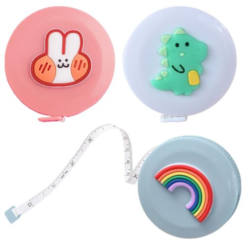 KOLZEMV Lot de 3 Mini Rubans à Mesurer, Mètre Ruban de Couturière Mignon, Règle de Dessin Animé Ronde Souple Rétractable