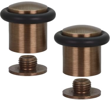 EVI Herrajes | 2er SET - Türstopper aus Messing Boden - Antik-Leder-Finish | Ø24x30mm | Gewindebasis | Schwarz Natursilikonkautschuk | inkl. Schraube + Klemmdübel | I-108