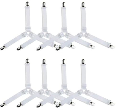 CPJJ 8 Stück bettlakenspanner, Bettlakenspanner verstellbar, Bettlaken spanngurte, Spanner für bettlaken, Bettdecken clips, Dreieckige bettlaken spanner