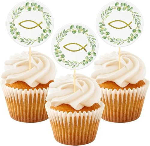 24 Taufe Cupcake Dekorationen, Fisch Kommunion Torte Dekorationen Taufe Cupcake Dekorationen Kommunion Torte Dekorationen für Kuchen Fondant Dessert Dekorationen