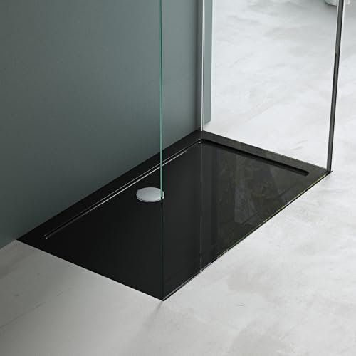 Mai & Mai Plato de Ducha 70x120x4 cm – Acrílico Negro Rectangular, Antideslizante y Resistente, Instalación a Ras de Suelo o Sobresuelo Faro2