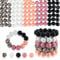 ASTARON 100 Pcs 15mm Silicone Beads for Keychain Making, Peach-Pink Black Leopard Round Beads for Bracelets Beadable Pens Decorations Crafts Making Party Favours Supplies