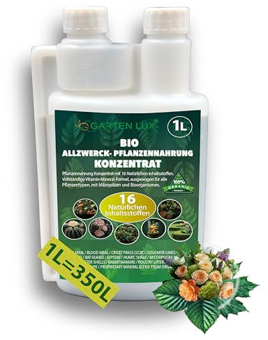Garten Lux - BIO Engrais liquide concentré pour plantes de jardin et d'intérieur, Engrais universel avec 16 composants naturels, 1L de concentré donne 250L d'eau d'arrosage