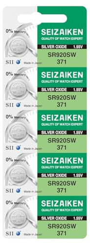 Seizaiken SR920SW 371 Silver Oxide Watch Battery, 1.55V, 0% Mercury, Made in Japan, Pack of 5