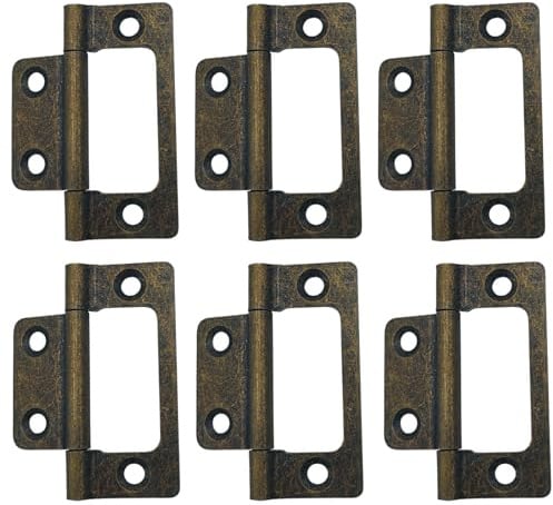 6Pcs Flush Door Hinges 2 Inch Iron Flush Cupboard Hinges for Window Cabinets Closet Drawer Boxes, Bronze