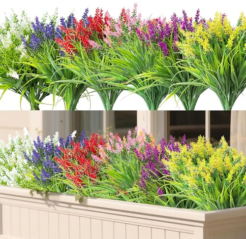 PANYI 12 Bundles Fleur Artificielle Exterieur Fausse Lavande Plantes | Fleur Artificielle Cimetiere Décoration Artificielles D'extérieur Plantes de Balcon pour Les Jardins Intérieurs La Décoration