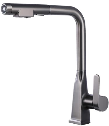 Grifo de cocina con filtro de 3 vías, color gris, con rociador extraíble, mezclador de cocina con rociador extraíble, grifos mezcladores para fregadero de cocina, caño giratorio, grifo monomando.