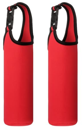 YELARXI Neoprene Water Bottle Sleeves, Water Bottle Carrier Insulators Beverage Bottle Can Sleeves with Carrying Handle, 3 in Fit for Hiking Cycling Camping Travel (2 Pack, Red)