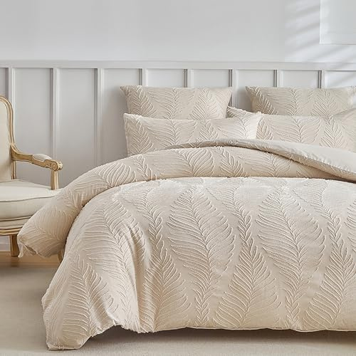 GETIYA Blattmuster Bettwäsche 135x200 Exquisite Stickerei Bettwäsche Beige Mädchen Damen Bettbezug Blätter Muster Weich Mikrofaser Deckenbezug Einzelbett mit 1 Kissenbezug 40x80