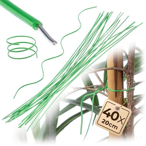 KADAX Pflanzenbinder 20cm, 40er Set, grüner Bindedraht zur Befestigung von Tomaten, Rosen & Kletterpflanzen, Gartendraht, Pflanzendraht für Garten