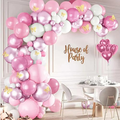 Balloon Arch Kit,153 PCS Pink White Metal Purple Balloon Garland for Baby Shower,Parties,Wedding,Happy Birthday Balloons for Kids Girls Women