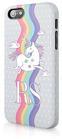 Personalised Compatible with iPhone 5 / 5s / SE 2016 Tirita Hard Case Cover Unicorn Rainbow Cute Custom Initials Name Monogram Design Designer Pattern Snap-On Protective