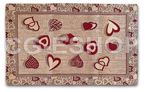 Confezioni Giuliana Tappeto Tirolese Ideale per Ingresso Cucina Camera da Letto Cuori Rosso (55x140)