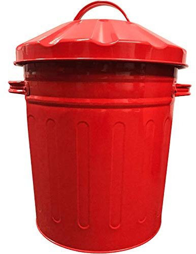 Easy Shopping Small 15 Litre 15L Round Shape Several Colour Metal Bin Recycle Rubbish Waste Dustbin Bin with Lid (Red)