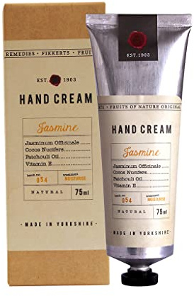 Fikkerts Fruits Of Nature Jasmine Soothing and Hydrating Hand Cream (75ml/2.54floz) with Lively, Sweet Floral Tones, Vegan Plant Based