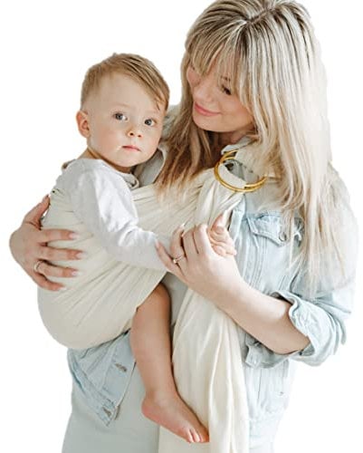 Shabany® - Ring Sling Tragetuch - 100% Bio Baumwolle - Babybauchtrage für Neugeborene Kleinkinder bis 15 KG - inkl. Baby Wrap Carrier Anleitung - beige (dances)