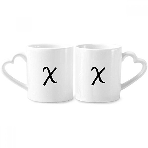 DIYthinker Greek Alphabet Chi Schwarz Silhouette Paar Tassen Keramik-Liebhaber Becher Herz Griff 12 Unzen Geschenk Mehrfarbig