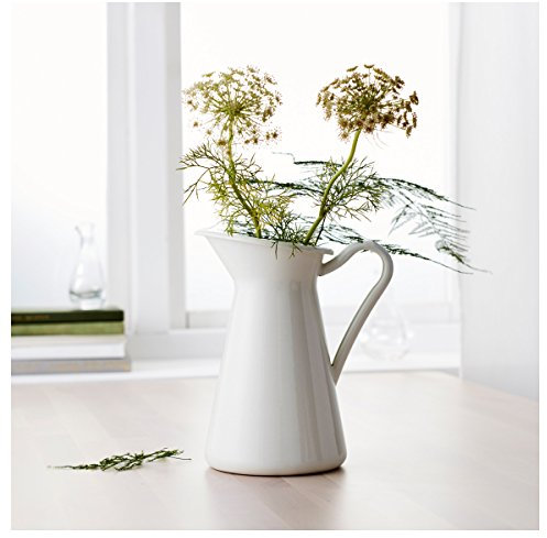 Inovey White Vintage Shabby Chic Cream Vase Enamel Pitcher Jug Pot Tall Metal Wedding Decor