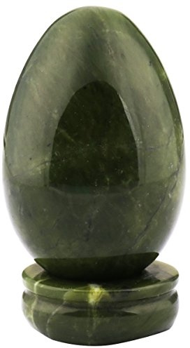 KYEYGWO Carved Green Jade Egg Shaped Crystal with Gemstone Stand | 45x30mm Polished Crystal Egg, Easter Decor, Crystals and Healing Stones for Meditation, Home Decor & Spiritual Practices