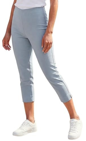 Roman Cropped Trousers for Women UK Ladies Capri Leggings Summer Pants Short Crop Stretch 3/4 Length Three Quarter Pedal Pusher Clothes Elasticated Bengaline Cut Off - Grey - Size 18