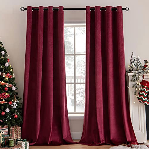 MIULEE Rot Samtvorhang mit Ösen, Wunderschön Weich Vorhänge Samt für Deko Schlafzimmer Wohnzimmer, 2 Stück Samt Gardinen Blickdicht Jedes 245 cm Hoch, Dicker Velvet Thermovorhang Winter
