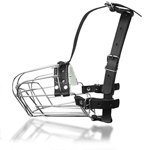 Hunde-Maulkorb aus verchromtem Metall, mit verstellbaren Lederriemen (Nr. 3+), Schnauzenumfang 23,9–25,9 cm, Länge 8,9–10,4 cm