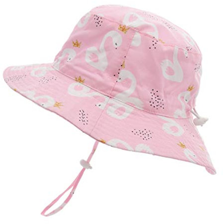 Foruhoo Mädchen Sonnenhüte Atmungsaktiver, UV Schutz, Breite Krempe Fischerhut mit Kordelzug (52cm, Schwan)