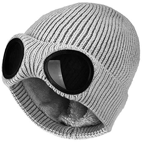 Belsen Unisex Goggle Strickmütze Winddicht Warm Winter Skull Cap, Grau, Einheitsgröße