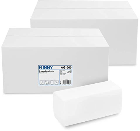 Funny Papierhandtücher Hochweiss, Zellstoff, ZZ/V-Falz, 4000 Stück im Karton, 24 x 21/10,5 cm, 2 lagig (2x 4000)