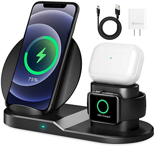 Supporto Caricabatterie 3 in 1 Caricatore Stand per A pple Watch, Qi wireless caricatore supporto di ricarica docking station per i Phone 11 iWatch 5 4 3 2 1 Airpods 2(Con adattatore e cavo iWatch)