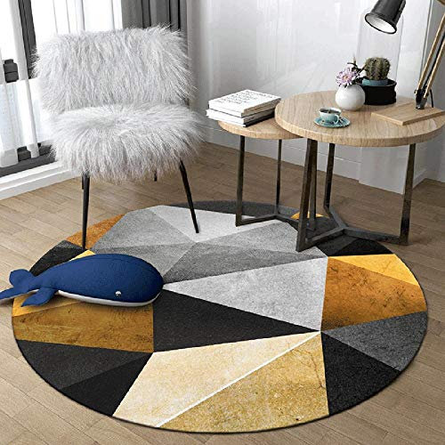 WJW-DT Gelb Beige Grau Schwarz Runder Teppich Teppiche für Wohnzimmer Schlafzimmer Flure Geometrischer Stil Durchmesser 80 100 120 140 160 180 200cm-140cm