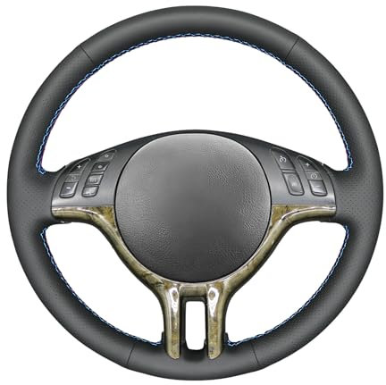 MEWANT Lenkradhülle aus Leder für BMW 3er E46, E46/5, X5 E53 - Lenkradzubehör für 323Ci, 325Ci, 330Ci, 325i, 330i - Dunkelblau, Hellblau, Rot