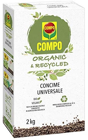 Compo Fertilizante granulado universal orgánico y reciclado, con nitrógeno y potasio, permitido en agricultura ecológica, vegano, 2 kg