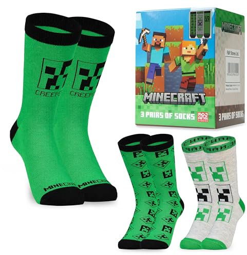 Minecraft Creeper Kinder Socken Set für Jungen (Grün, 31-36)