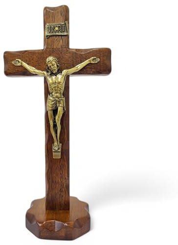 La Balestra Tischkreuz – Handarbeit Made in Italy Christus und INRI vermessingt – Tischkreuz aus Holz, Pflege und Präzision der Details des gekreuzigten Jesus – 27 x 13 cm (27 x 13 cm)